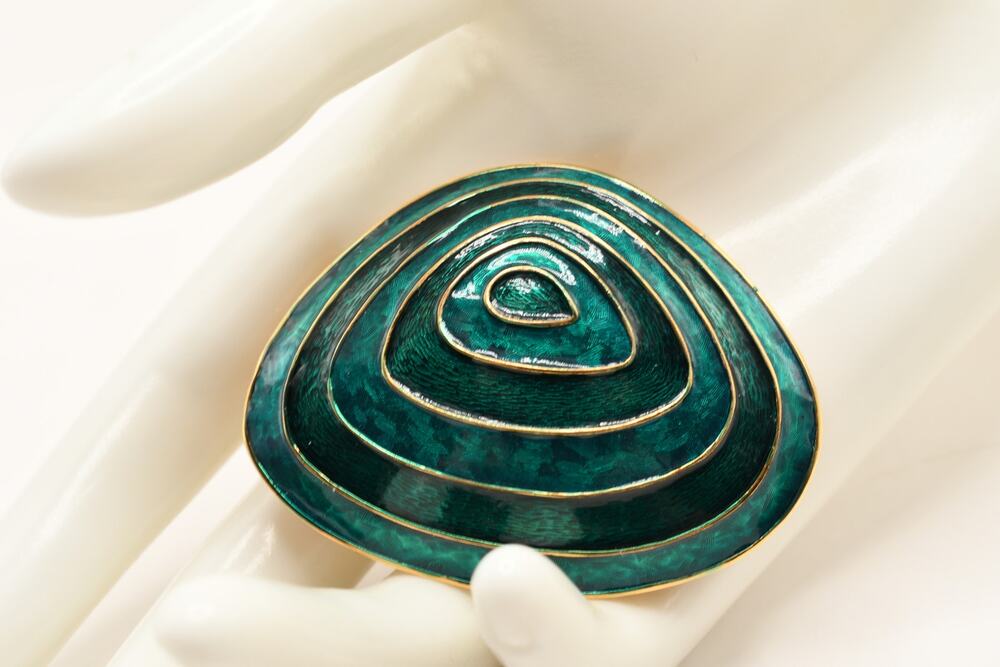 Vintage Marcel Boucher Green Enamel Brooch Gold Tone Signed 9663P